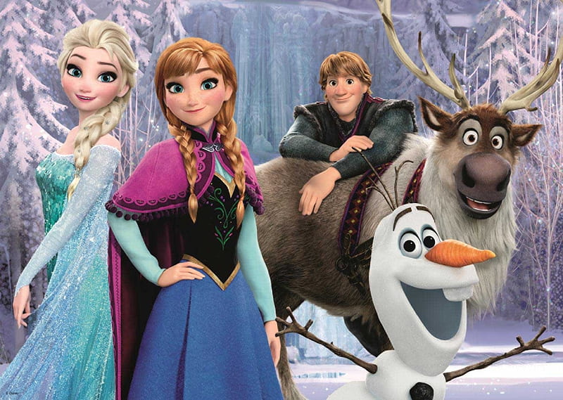 Frozen (2013), anna, luminos, movie, elsa, snowman, iarna, winter, olaf, fantasy, reindeer, frozen, disney, HD wallpaper