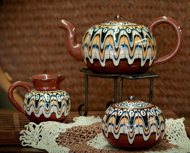 Bulgarian Pottery Tea Set ceramic, traditional, Bulgaria, tea, graphy, nice, pottery, drink, HD wallpaper