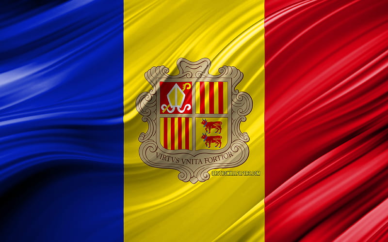 Andorran flag, European countries, 3D waves, Flag of Andorra, national symbols, Andorra 3D flag, art, Europe, Andorra, HD wallpaper