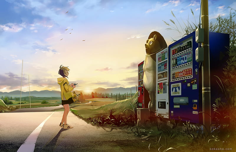 HD wallpaper anime girls original characters street village vending  machine  Wallpaper Flare
