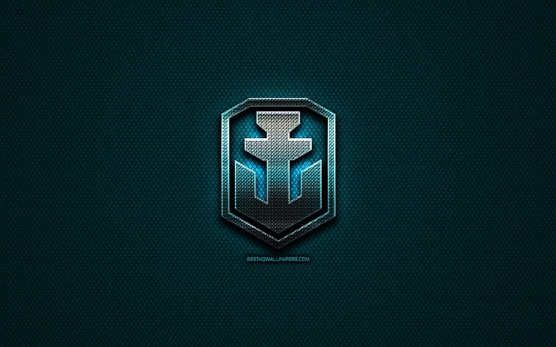 World of Warships glitter logo, online games, WoWS, creative, blue metal background, World of Warships logo, brands, World of Warships, HD wallpaper