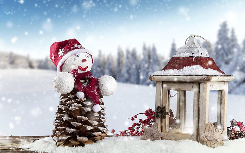 Snowman, New Year, Christmas, winter, snow, HD wallpaper
