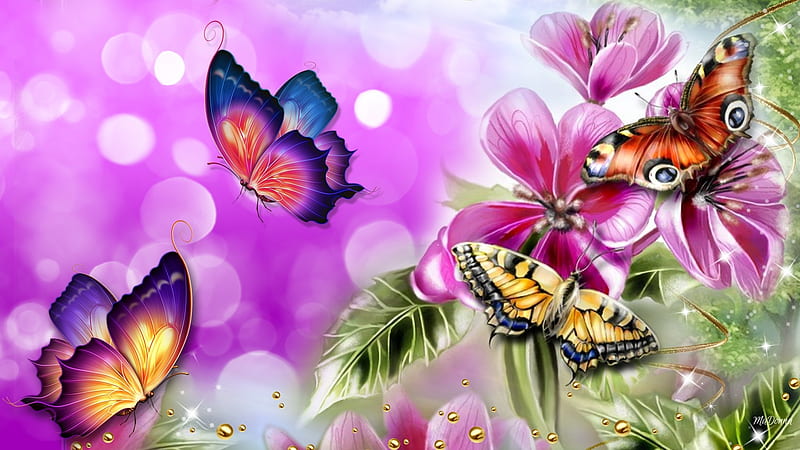 Brightness of Butterflies, colorful, fragrant, butterflies, floral, leaves, bokeh, bright, summer, flowers, Firefox Persona theme, HD wallpaper