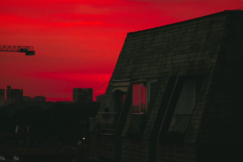 building, roof, architecture, twilight, sunset, dark, HD wallpaper