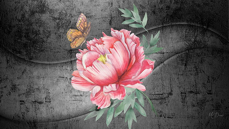 Flower Metal, Firefox theme, rose, collage, spring, abstract, peony, metal, leaves, butterfly, summer, aluminum, HD wallpaper