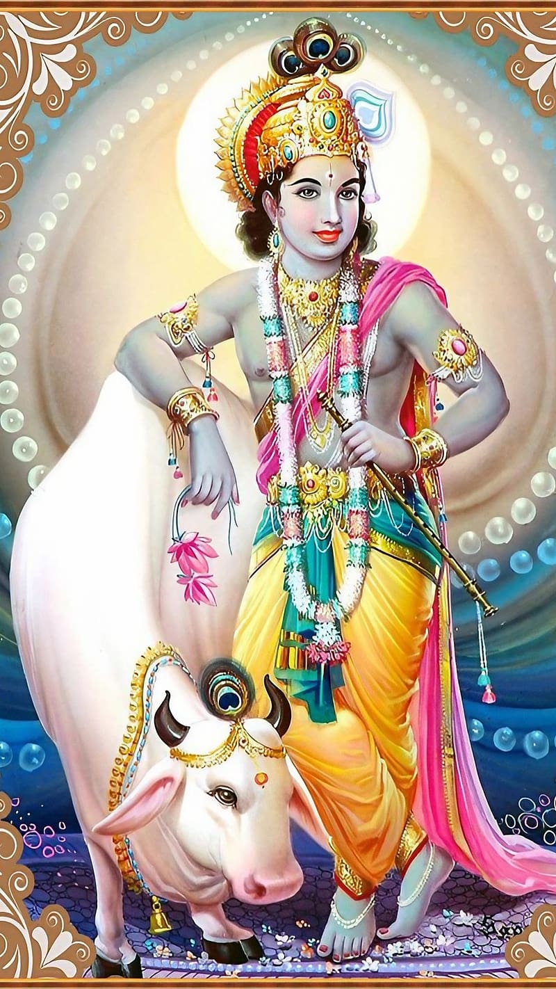 Shri Krishna, Lord Krishna With Cow, god, bhakti, HD phone ...