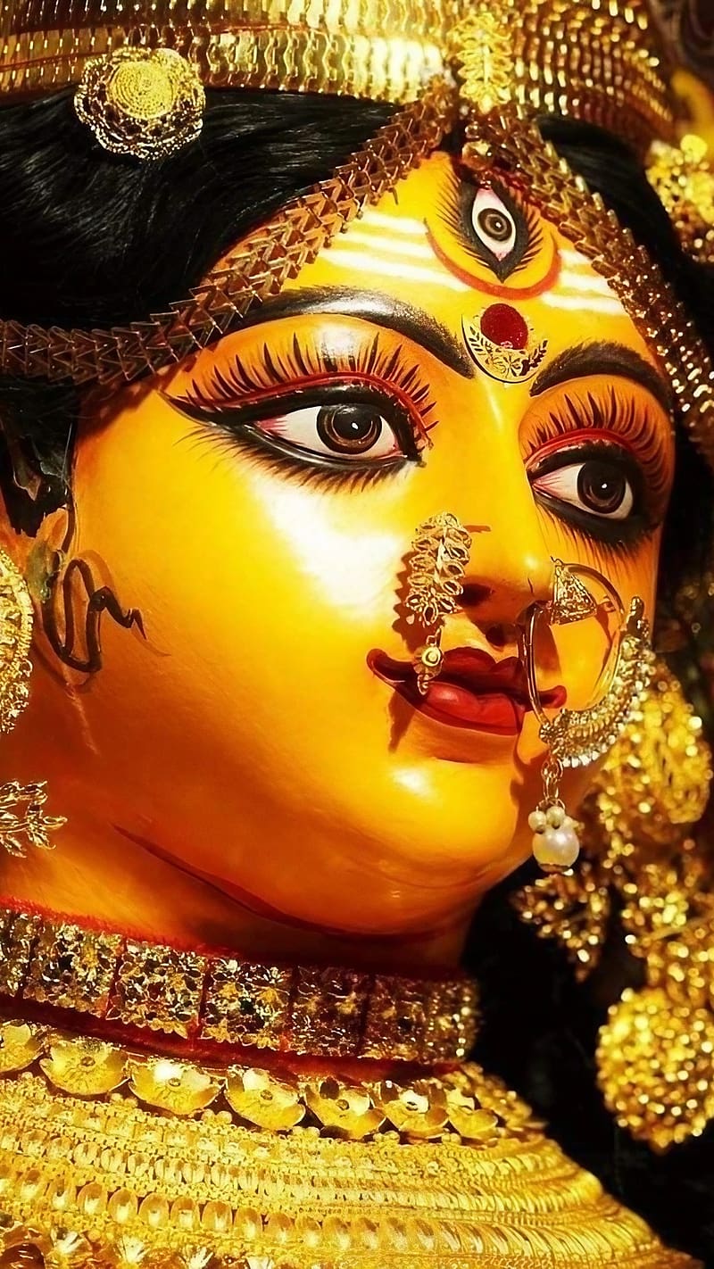 Durga, Maa Durga In Yellow Face, maa durga, devi maa yellow face ...