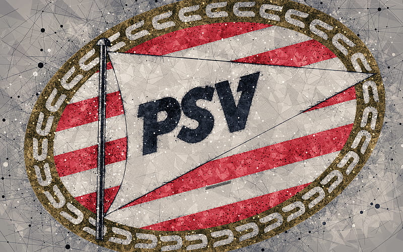 PSV Eindhoven FC, Philips Sport Vereniging, PSV logo, geometric art, Dutch football club, gray background, Eredivisie, Eindhoven, Netherlands, creative art, football, HD wallpaper