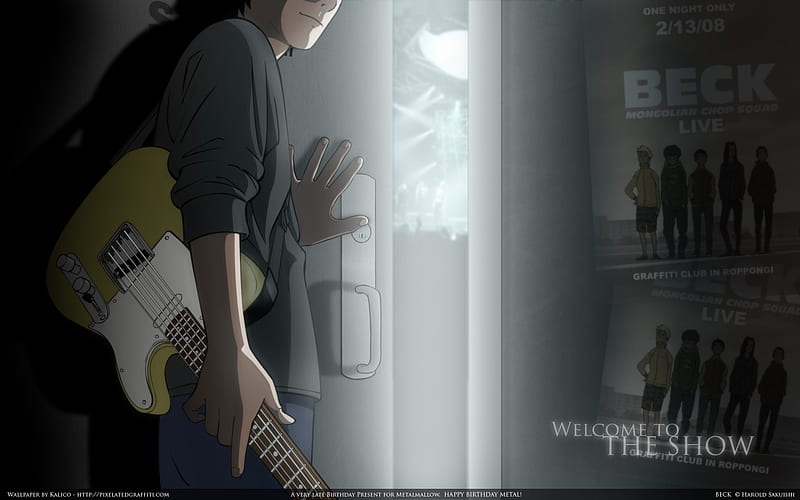 Beck, title, male, guy, door, boy, guitar, anime, dark, light, HD wallpaper