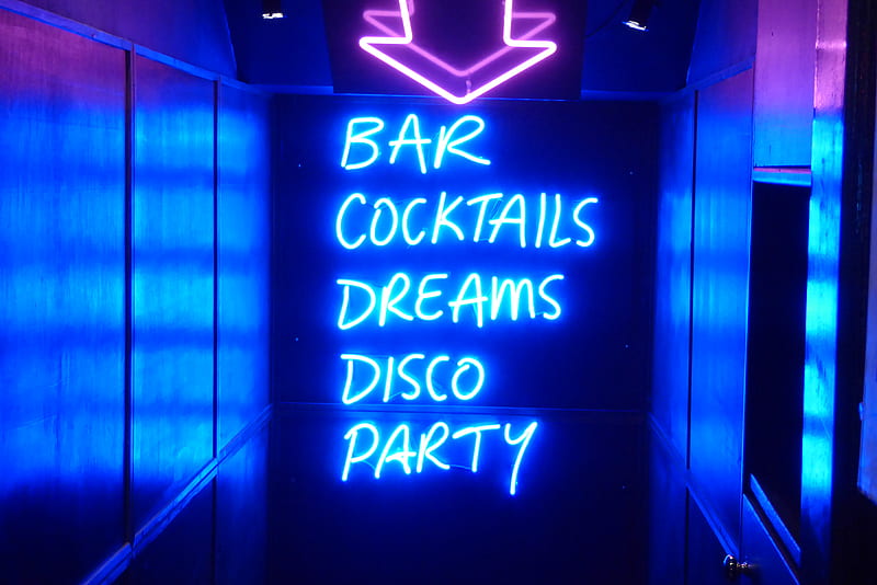 neon sign reading bar cocktails dreams disco party, HD wallpaper