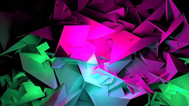 Dark Pink Green 3D Digital Art Shards Abstract, HD wallpaper