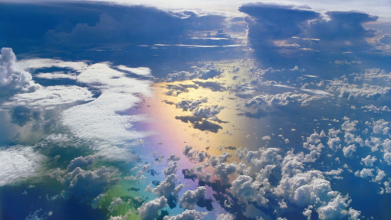 glorious rainbow from above, above, rainbow, clouds, sea, HD wallpaper