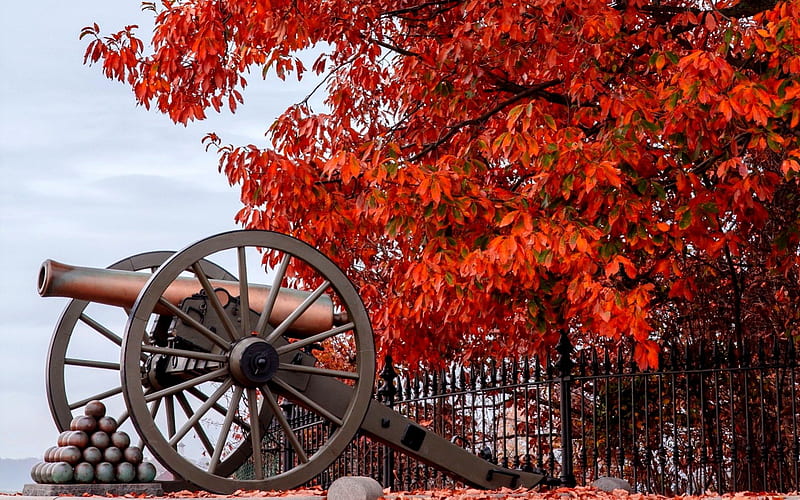 CANNON, autumn, Gettysburg, Battlefield, HD wallpaper