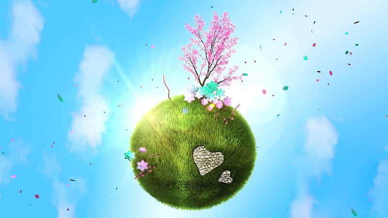 Spring on earth, planet, green, terra, flowers, spring, seasons, earth, HD wallpaper
