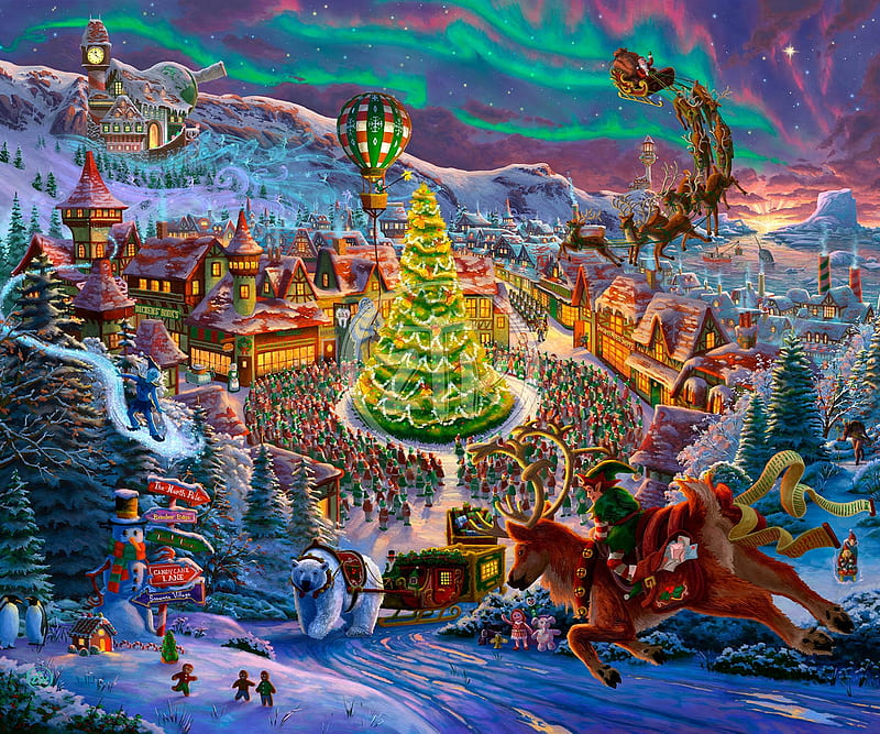 Santa's North Pole, tree, santa, fantasy, craciun, green, winter, north pole,  HD wallpaper | Peakpx