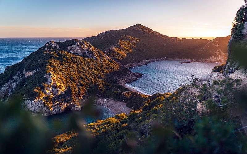 Fjord Sunset Stunning Scenery Corfu Greece, HD wallpaper