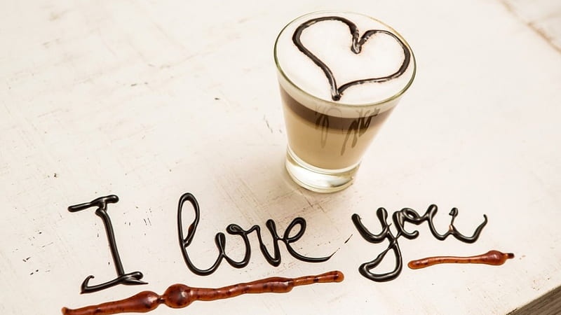 L ❤ ~ U, ove, coffee, romantic, love, heart, I love you, HD wallpaper