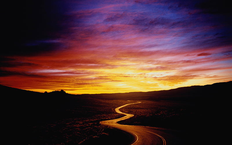 road to sunset, beauty, sunset, nature, sun, HD wallpaper road to sunset, beauty, sunset, nature, sun, HD wallpaper