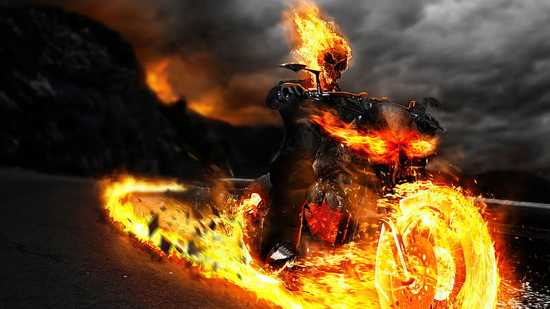 Ghost Rider Biker, ghost-rider, superheroes, artwork, artist, artstation, HD wallpaper