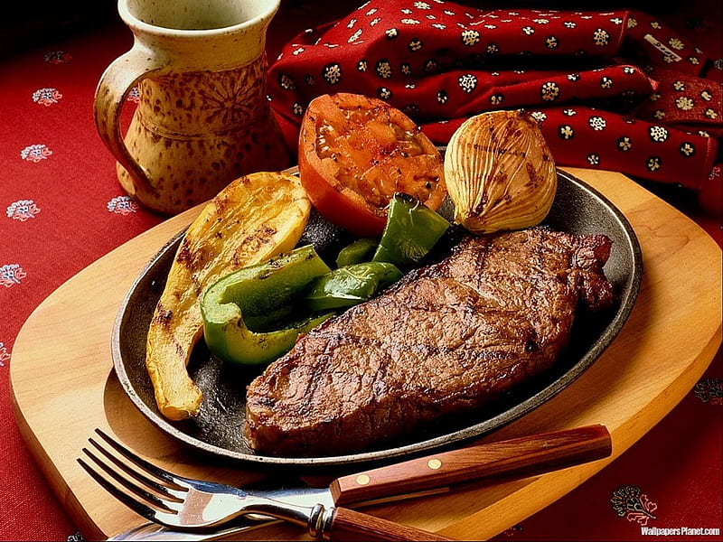 Come And Get It!!!, dinner, grilled, veggies, steak, HD wallpaper