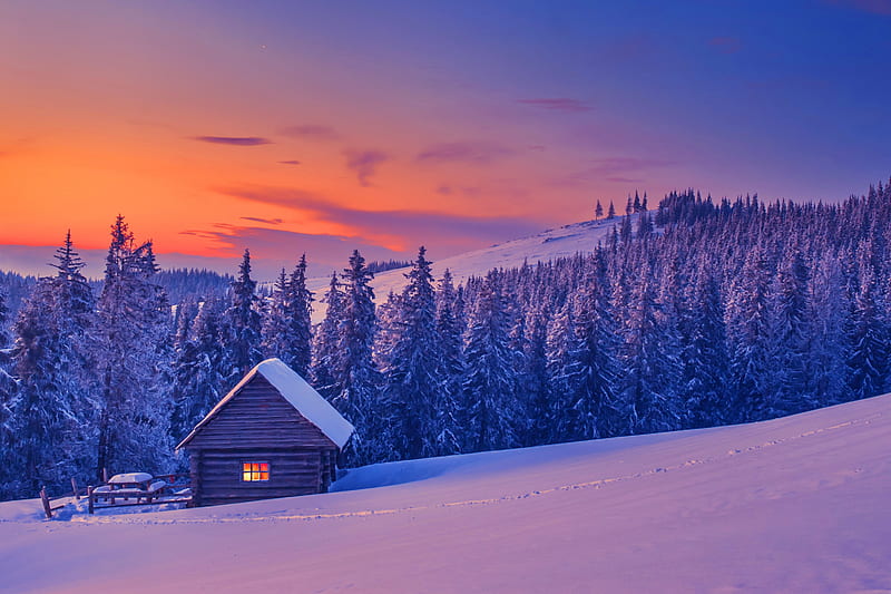 Winter Snow Sunset Wallpaper