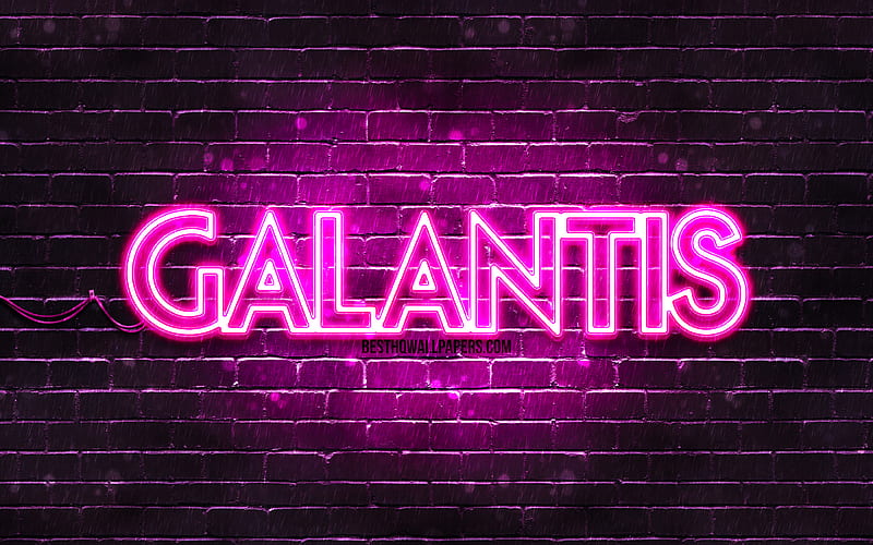 Galantis purple logo superstars, Swedish DJs, purple brickwall, Galantis logo, Christian Karlsson, Linus Eklow, Galantis, music stars, Galantis neon logo, HD wallpaper