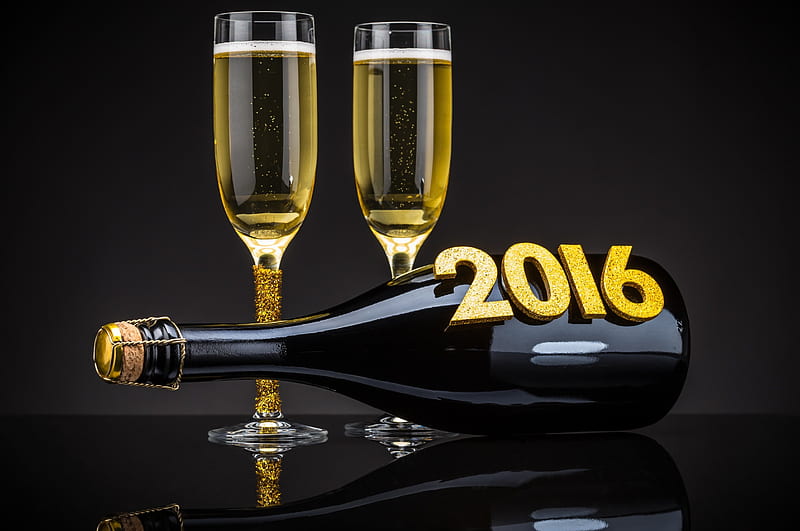 New year 2016, 2016, champagne, new year, bottle, HD wallpaper
