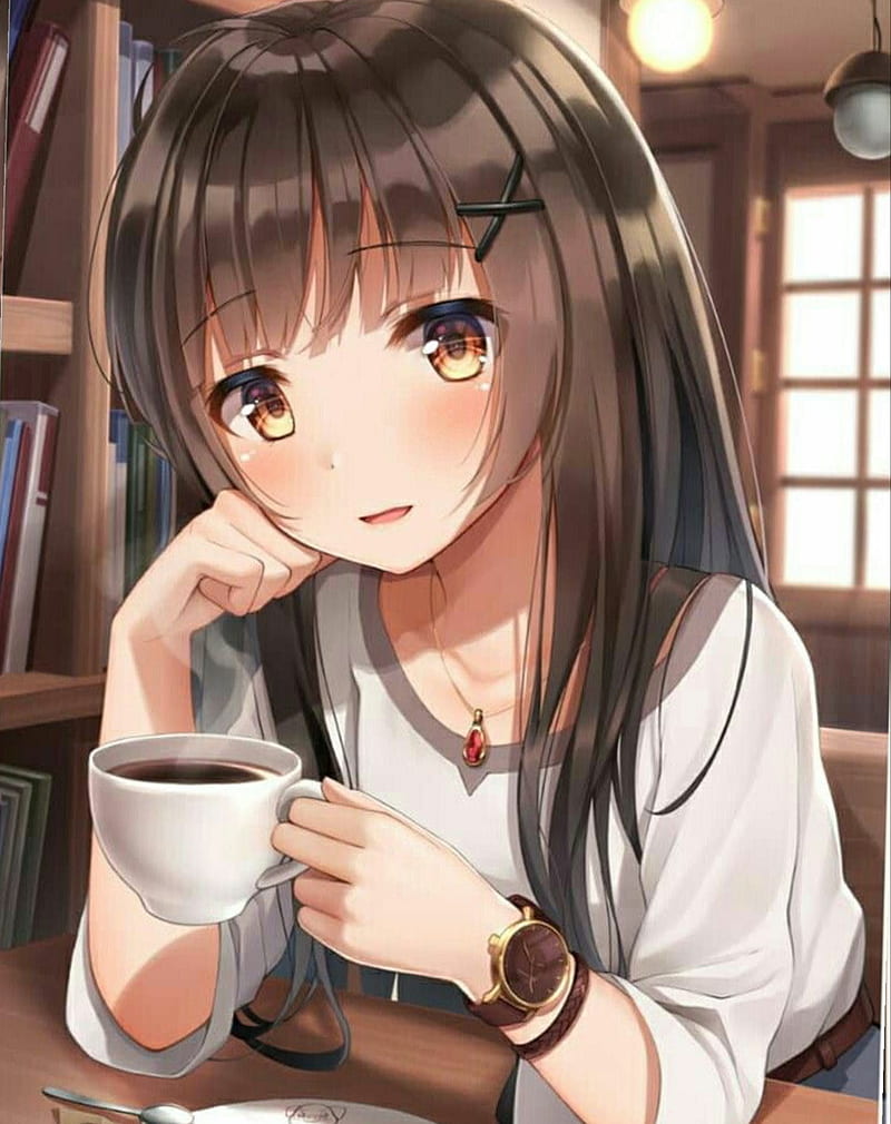Anime Girl Drinking Coffee 4K Wallpaper 62614