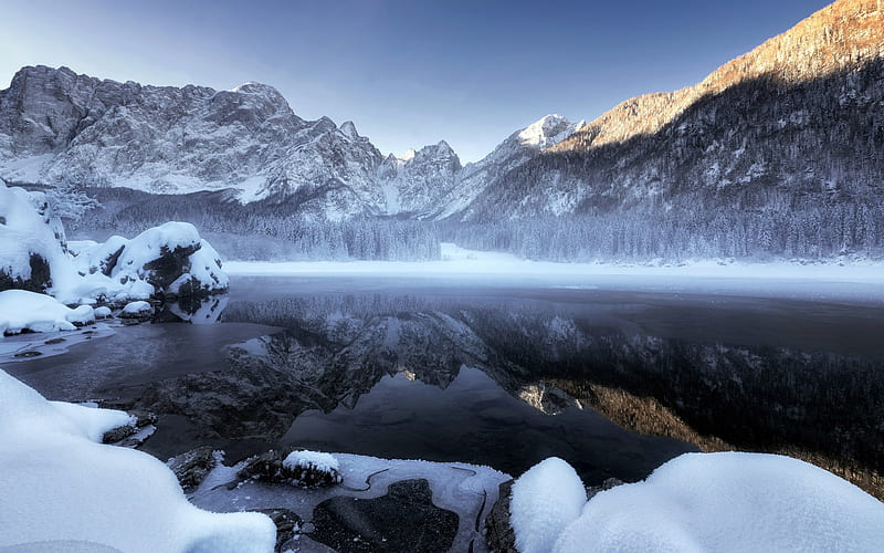 Winter Snow Mountain Lake Mist 2019 Scenery, HD wallpaper