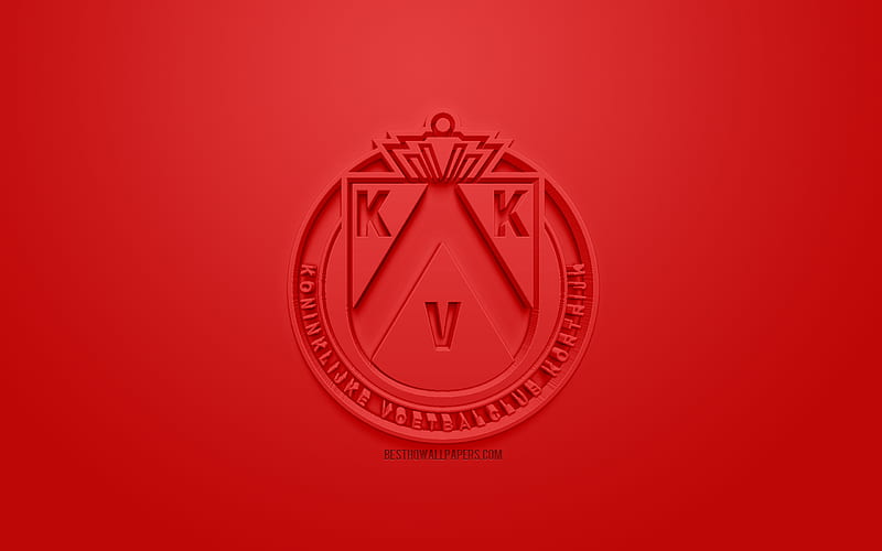 KV Kortrijk, creative 3D logo, red background, 3d emblem, Belgian football club, Jupiler Pro League, Kortrijk, Belgium, Belgian First Division A, 3d art, football, stylish 3d logo, Koninklijke Voetbalclub Kortrijk, HD wallpaper