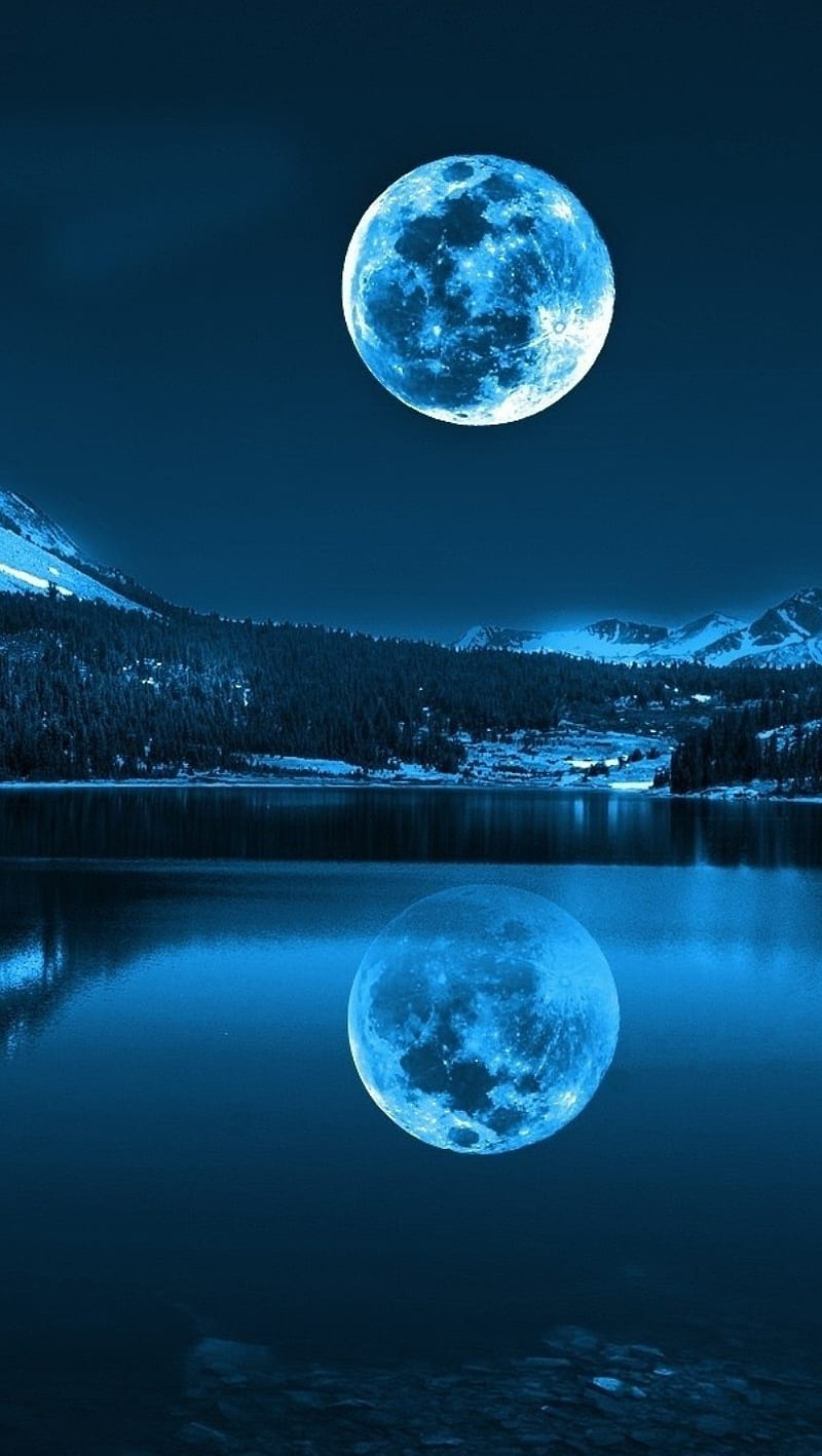 Polar Lights and Full Moon, aurora, polar lights, moon, nature, sky,  reflection, HD wallpaper