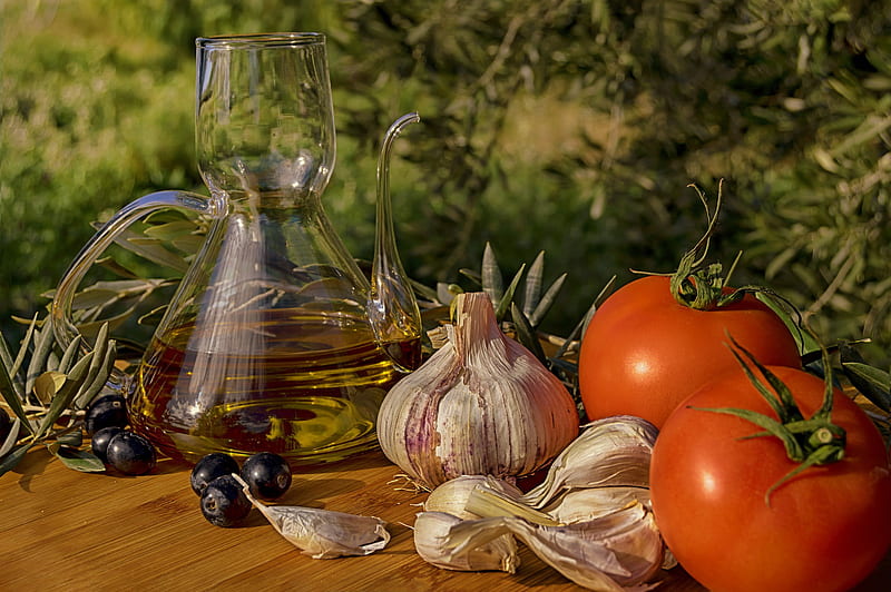 Food, Still Life, Garlic, Oil, Tomato, HD wallpaper