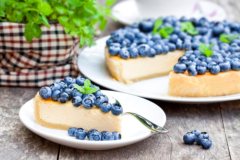 Cheesecake, fruit, food, blueberry, dessert, sweet, HD wallpaper