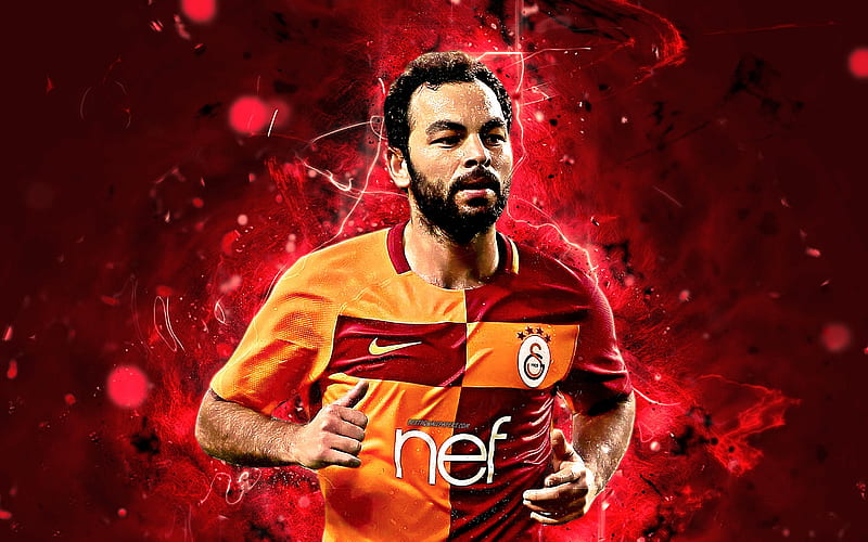 Selcuk Inan, turkish footballer, Galatasaray FC, soccer, Turkish Super Lig, Inan, footaball, neon lights, HD wallpaper