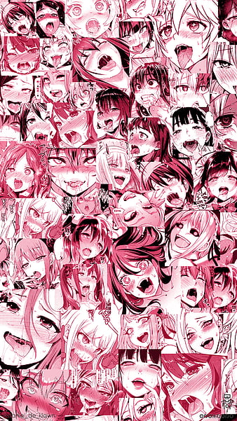 Ahegao Pink, anime, girl, girlface, girls, pattern, white, HD phone wallpaper