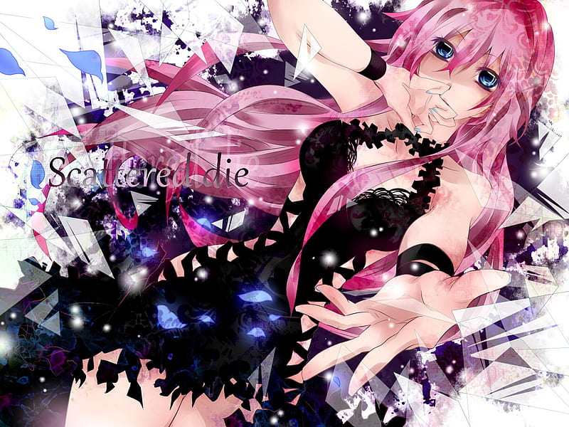 Megurine Luka, crystals, pretty, cg, megurine, nice, anime, aqua, beauty, anime girl, vocaloids, art, black, singer, sexy, aqua eyes, cute, cool, digital, awesome, white, idol, artistic, dress, luka, bonito, thighhighs, program, black dress, painting, hot, pink, vocaloid, music, pink white, diva, song, girl, drawing, scattered die, virtual, pink hair, HD wallpaper