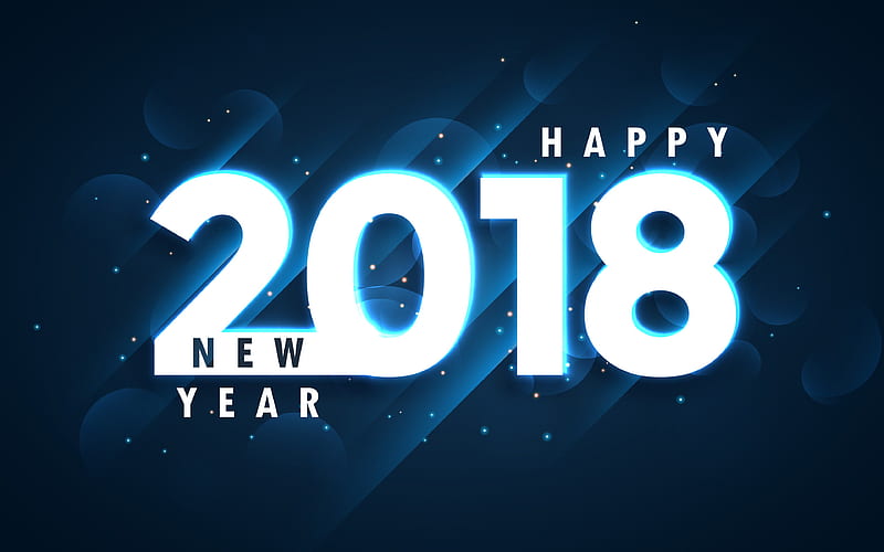 Happy New Year 2018 glare, Christmas 2018, neon letters, New Year 2018, blue background, xmas, Christmas, HD wallpaper