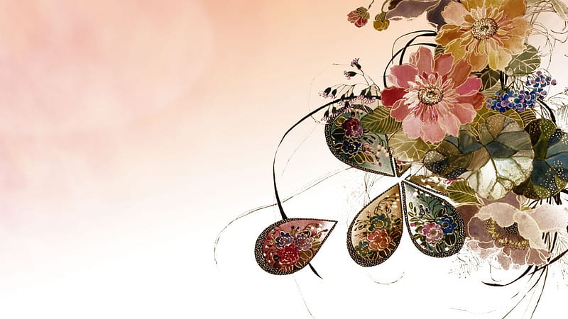 Asian Floral Display, Oriental, leaves, jewels, painting, flowers, Chinese,  HD wallpaper | Peakpx