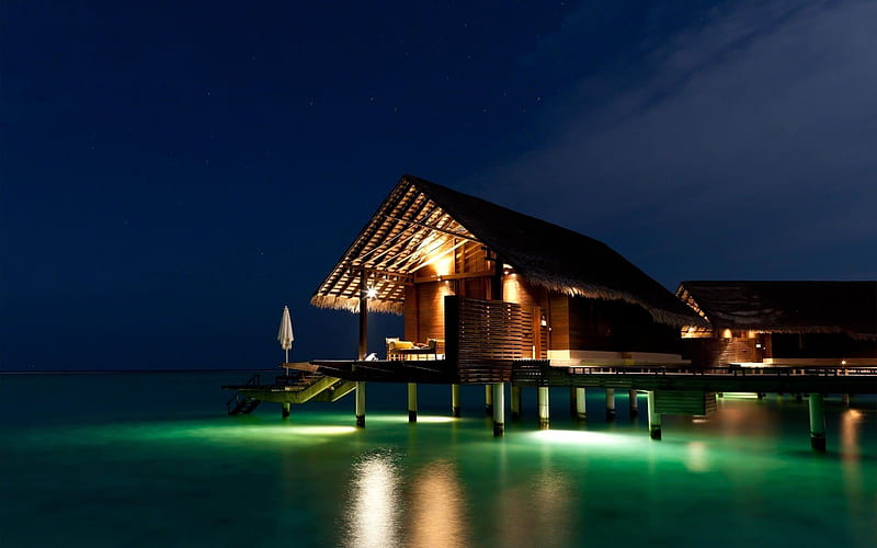 maldives tropical bungalows-Scenery, HD wallpaper