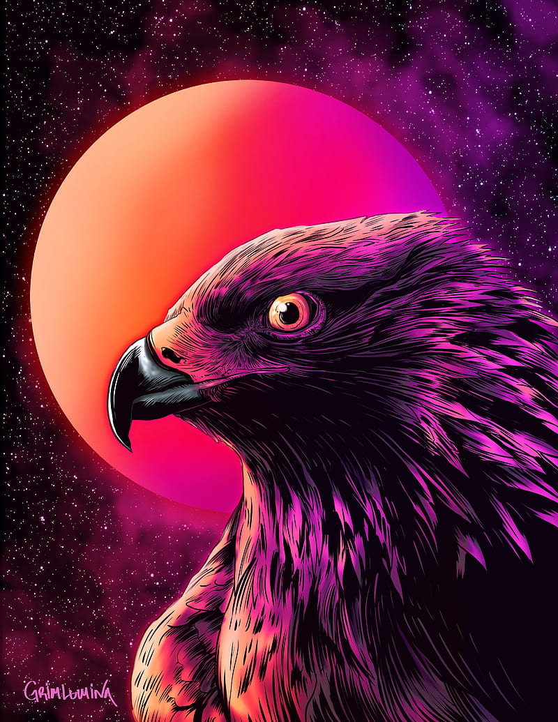 eagle, bird, art, moon, night, HD phone wallpaper