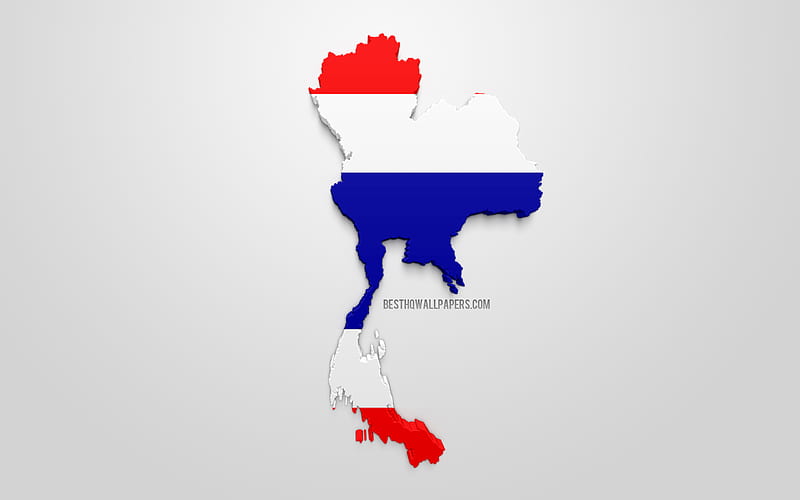 3d flag of Thailand, map silhouette of Thailand, 3d art, Thailand flag, Europe, Thailand, geography, Thailand 3d silhouette, HD wallpaper