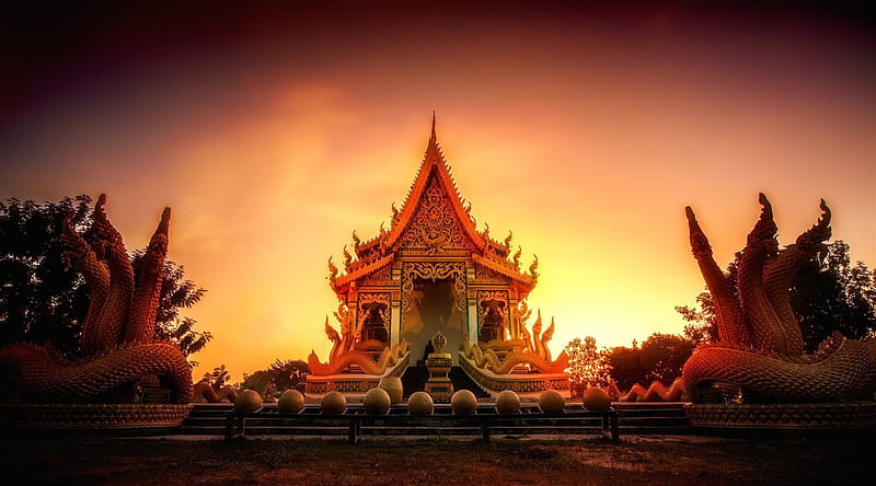 Thailand, temple, statue, architecture, night, HD wallpaper | Peakpx