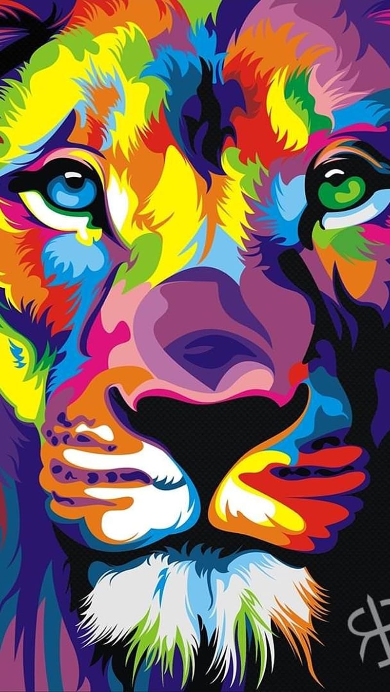 Tiger Lion, Colourful Painting Work, art work, king of the jungle, cat family, HD phone wallpaper