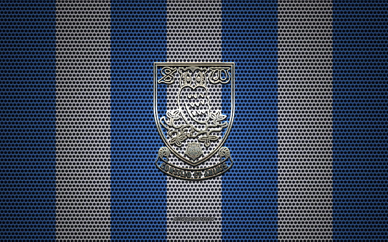 Sheffield Wednesday FC logo, English football club, metal emblem, blue white metal mesh background, Sheffield Wednesday FC, EFL Championship, Sheffield, South Yorkshire, England, football, HD wallpaper