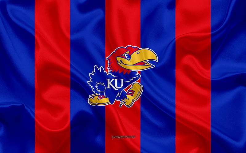 Kansas Jayhawks American football team emblem silk flag redblue silk  texture HD wallpaper  Peakpx