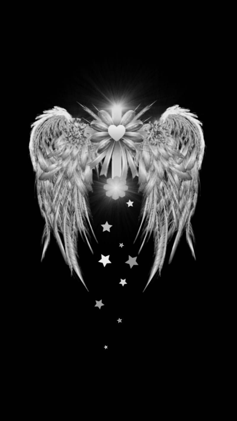 Silver Wings 2, angel, desenho, stars, HD phone wallpaper