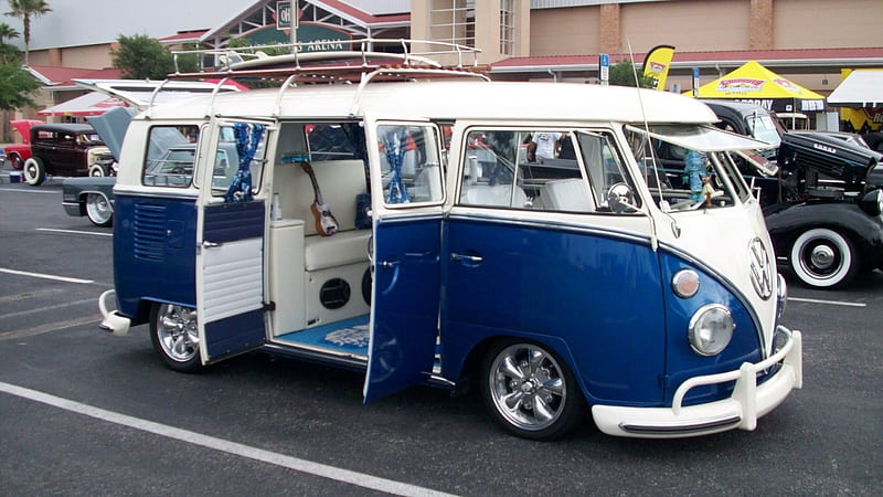 VW Bus, Classic, White, Blue, Van, HD wallpaper