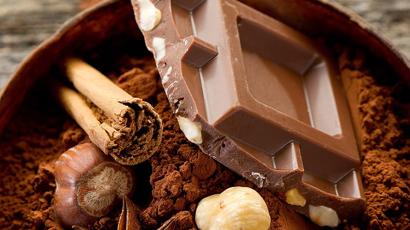 For Chocoholics Everywhere, powder, nuts, cocoa, chocolate, HD wallpaper