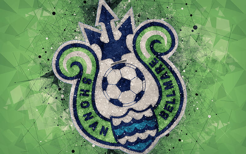 Shonan Bellmare Japanese football club, creative geometric art, logo, mosaic, green abstract background, J-League, Hiratsuka, Kanagawa, japan, J1 League, football, HD wallpaper