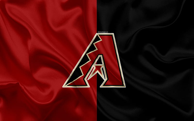 Arizona Diamondbacks, D-backs logo, silk texture, American baseball club, red black flag, emblem, MLB, Arizona, USA, Major League Baseball, HD wallpaper